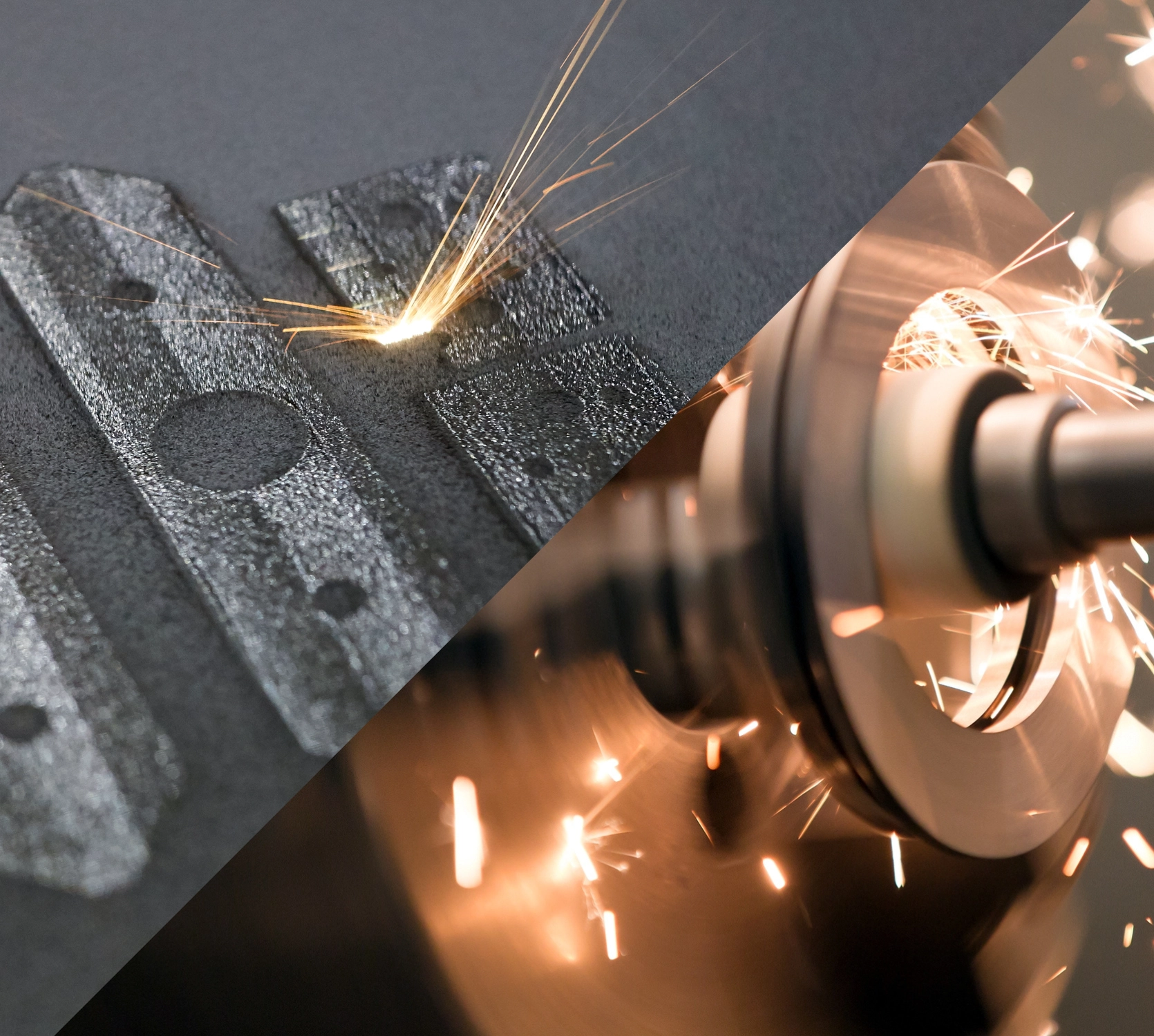 Close-up of the laser in the 3D printer and a metal machine with sparks